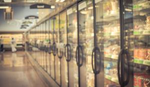 Line of freezers at supermarket