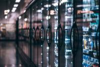 Line of freezers in a supermarket