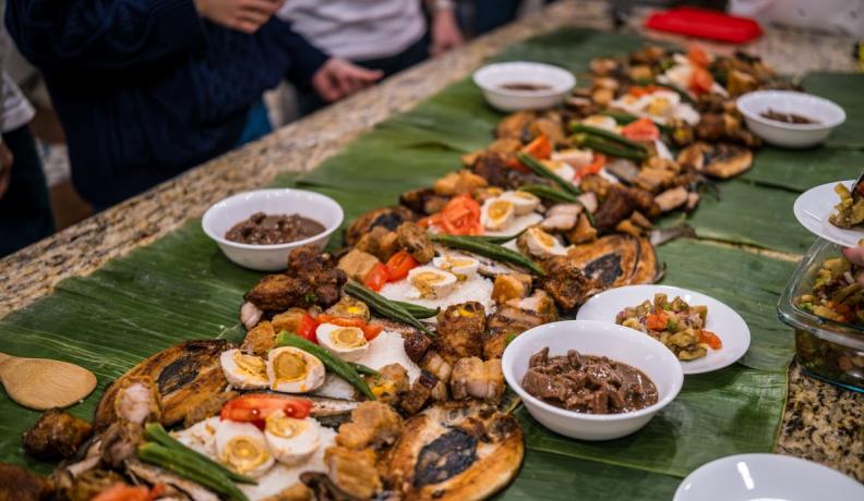 filipino boodle fight table spread.