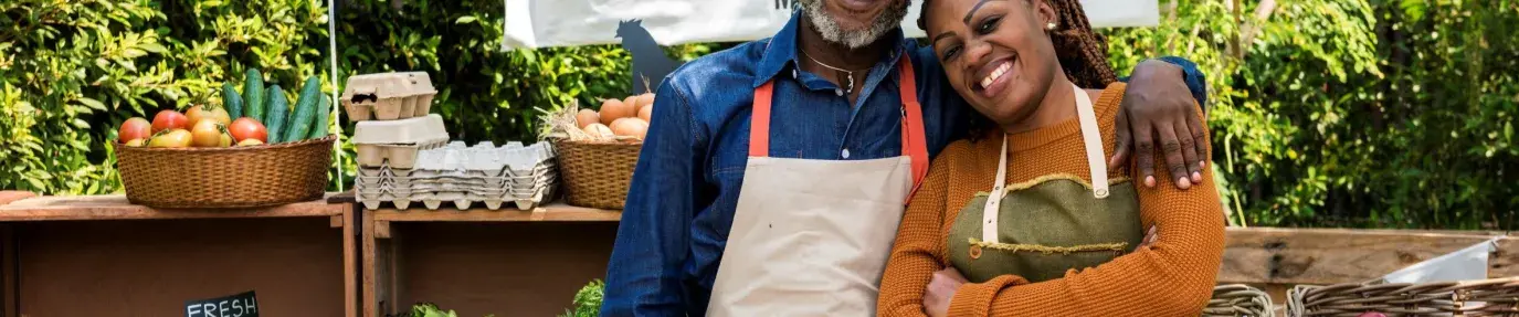Image: black couple at farmers market Topic: Supporting black communities