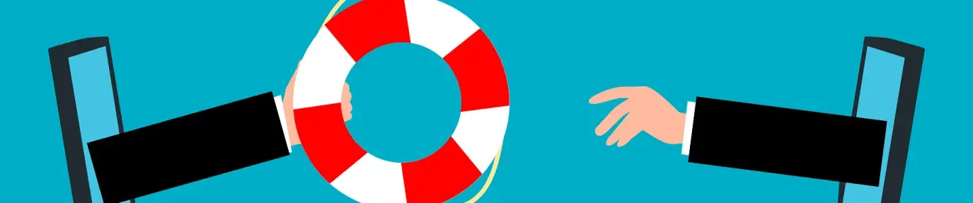 One arm extending a life preserver to another arm